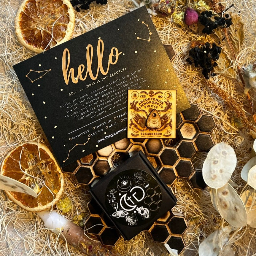 mini wooden spirit board used in meditations and spiritual rituals