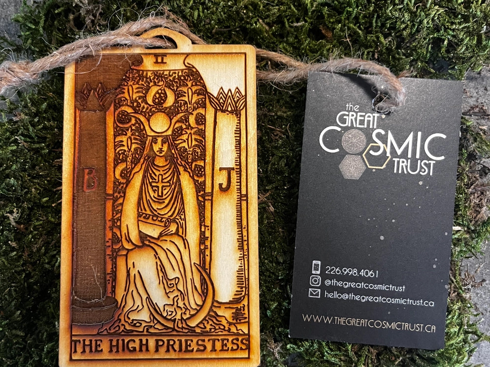The High Priestess wooden tarot card hanging ornament (Rider Waite design)