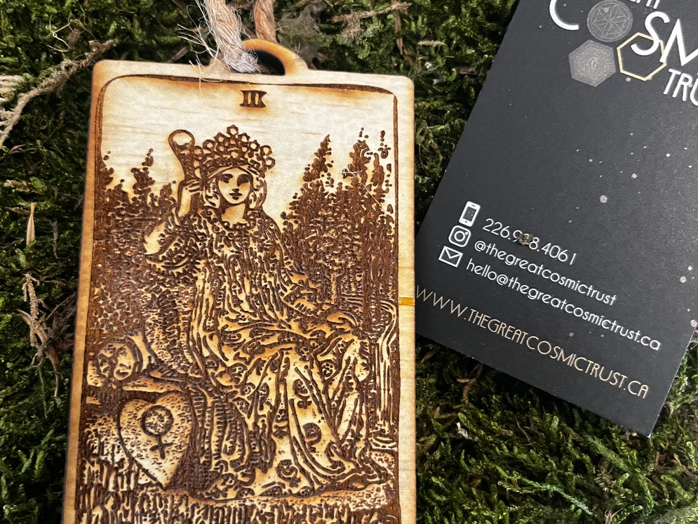 The Empress wooden tarot card hanging ornament (Rider Waite design)
