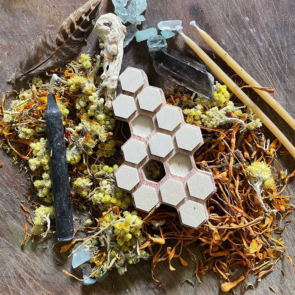 wood honeycomb with twelve hexes art therapy project