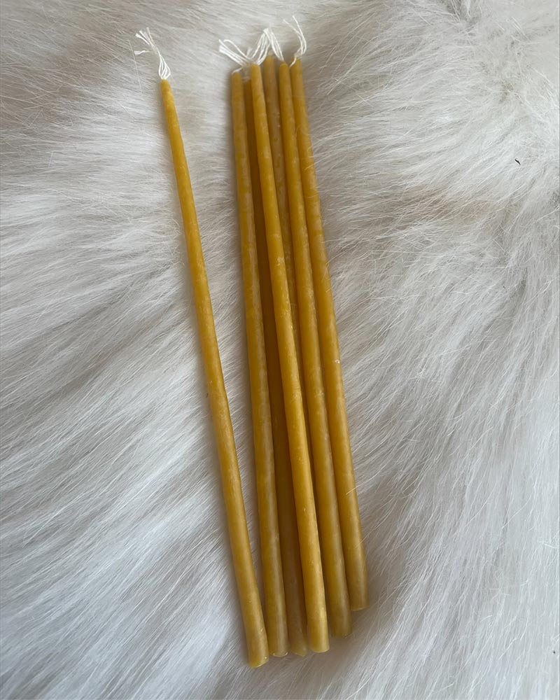 8 inch tapered natural beeswax ritual candle